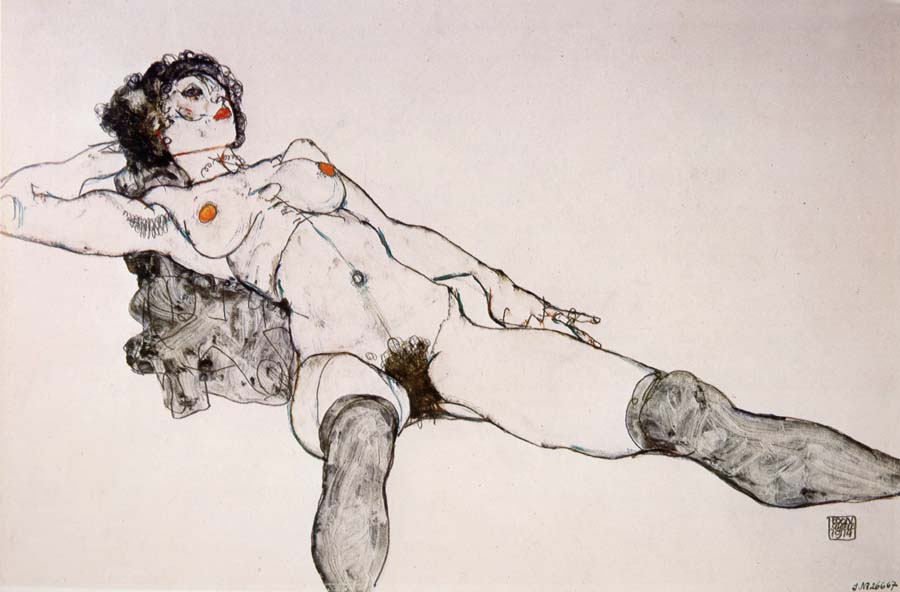 Egon Schiele Recumbent Female Nude with Legs Apart